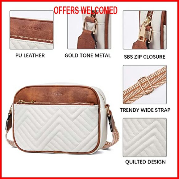 Small Quilted Vegan Leather Crossbody Bag with Wide Strap, Multi-Pocket - Picture 5 of 8